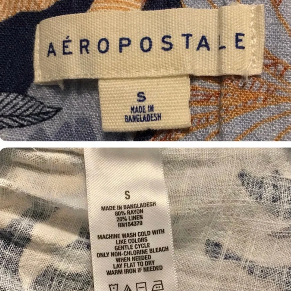 Aeropostale Blue Tan Leaf Print Paperbag Belted Skirt Small